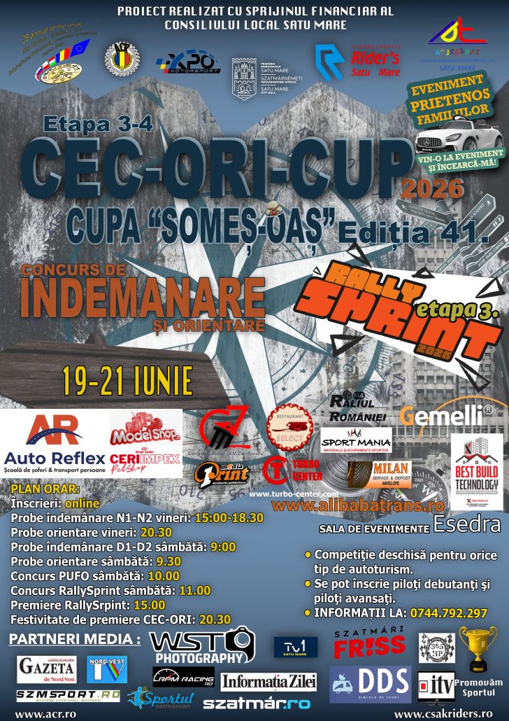 CEC ORI CUP 2026 la Satu Mare – Cupa Someș-Oaș și Rally Sprint CEC ORI CUP 2026 la Satu Mare, Cupa Someș-Oaș și etapa de Rally Sprint 2026 sub egida ACR